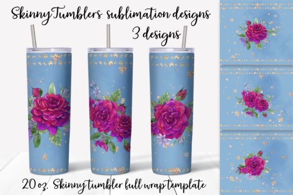 Download Roses Sublimation Design. Skinny Tumbler - Premium Bundle