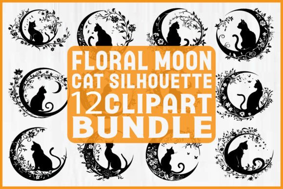 Download Floral Moon Cat Silhouette Bundle - Moon cat Collection