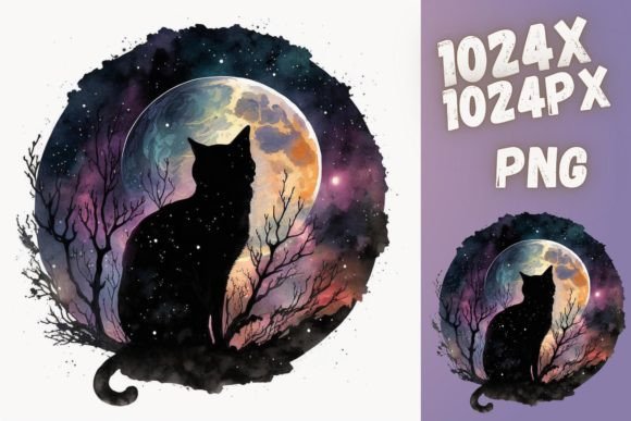 Download Moon Cat Magic Spiritual Illustration - Moon cat Collection