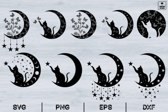 Download Moon Cat, Floral Moon, Butterflies, Svg - Moon cat Collection